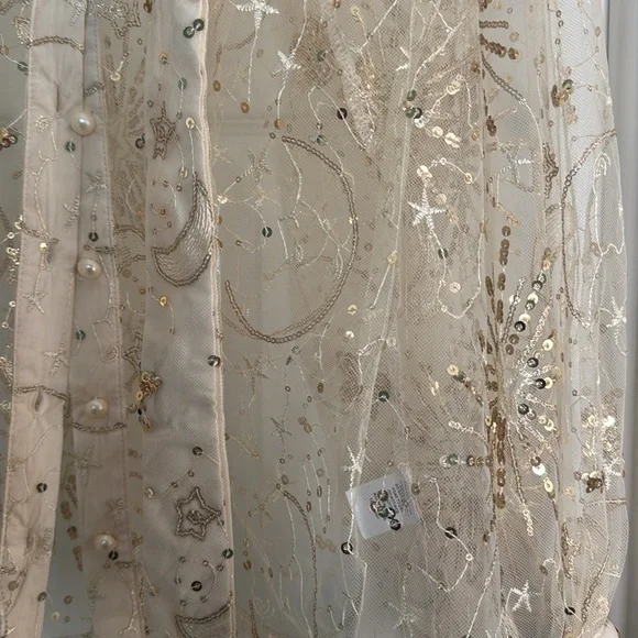Unique Vintage Champagne Celestial Sequin Sheer Gwen Blouse - Picture 6 of 7